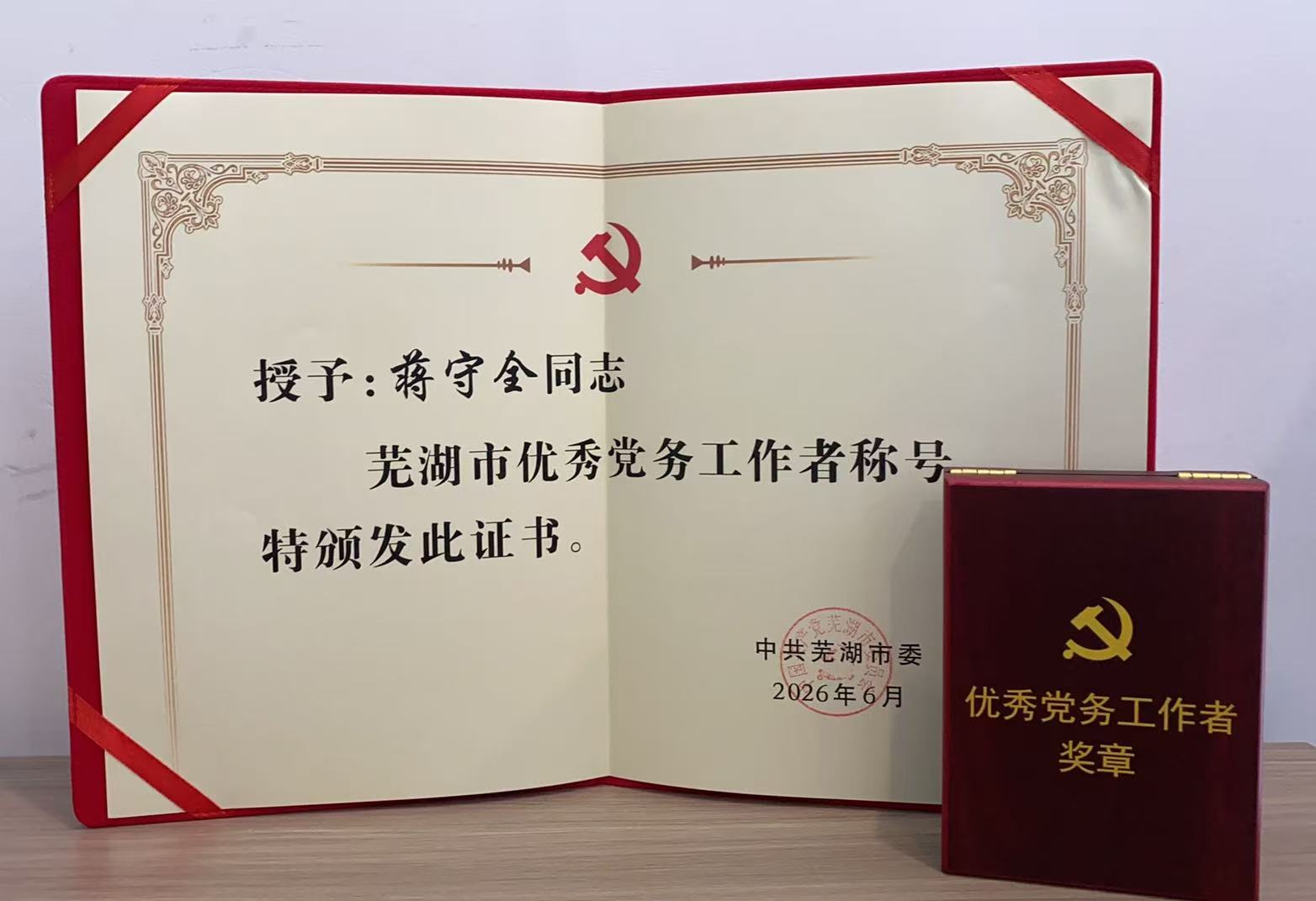 喜报！我司党支部书记、总经理荣获芜湖市2026年"两优一先"优秀党务工作者称号